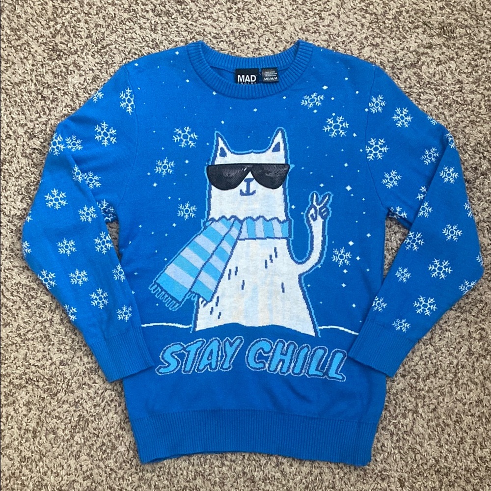Kid’s Mad Engine Stay Chill Cat Holiday Sweater